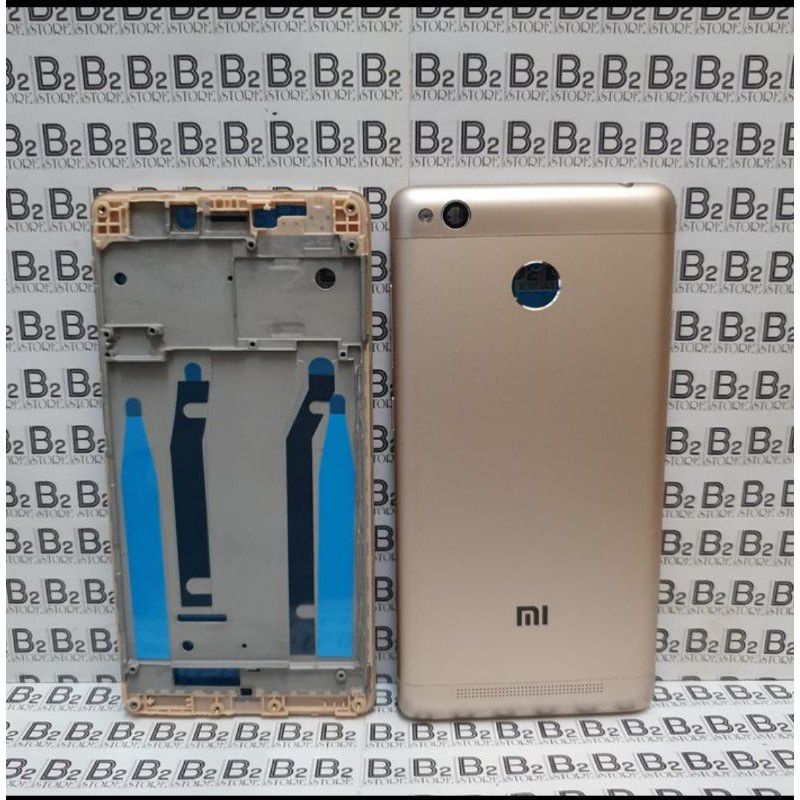 Casing Kesing Fullset Plus Frame Bazzel Bezel tulang tengah backdoor Xiaomi Redmi 3x Original