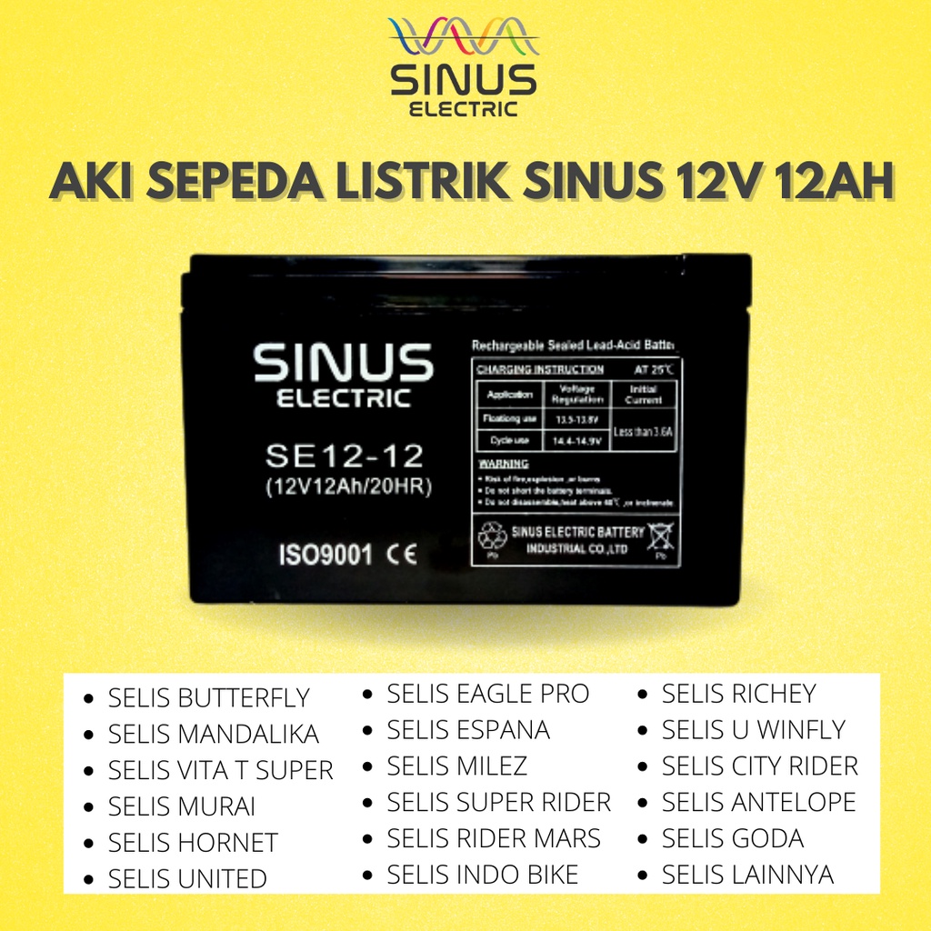 Aki Sepeda Listrik SELIS MANDALIKA 12V 12Ah Aki VRLA SINUS 12-12