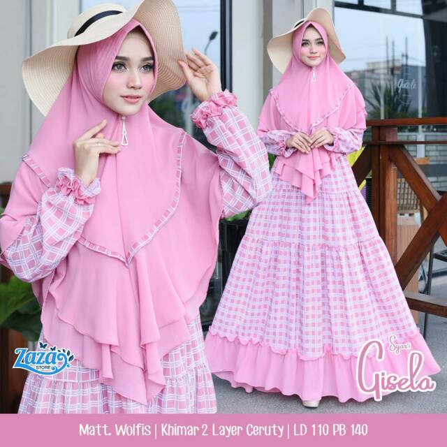 Gamis syari set kotak kotak gamis syari wolfis gamis syari busui Gisela Syari by Zaza