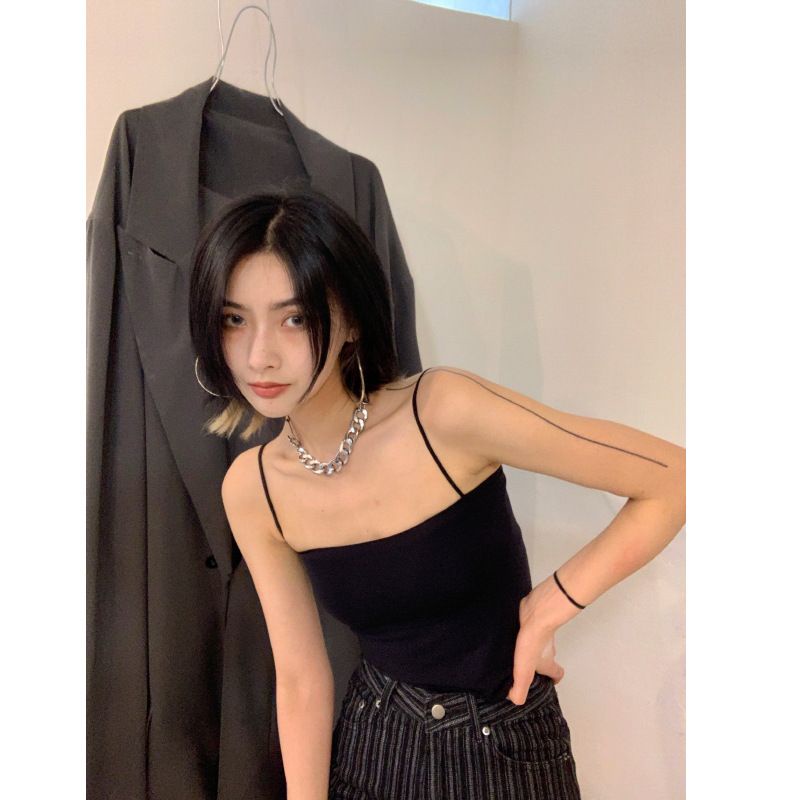 Tank Top Bra  Busa Basic Wanita Panjang / Tanktop Square Tali Spaghetti Premium-Basic top Hitam