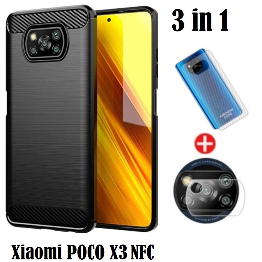 PROMO Paket 3 in 1 Case Poco X3 NFC / X3 / X3 Pro Softcase Carbon Ipaky Free TG Camera &amp; Garskin Carbon Handphone