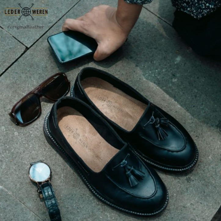 Sepatu Loafer Formal Pria Kulit Premium - Leder Loafer Black - Lederweren