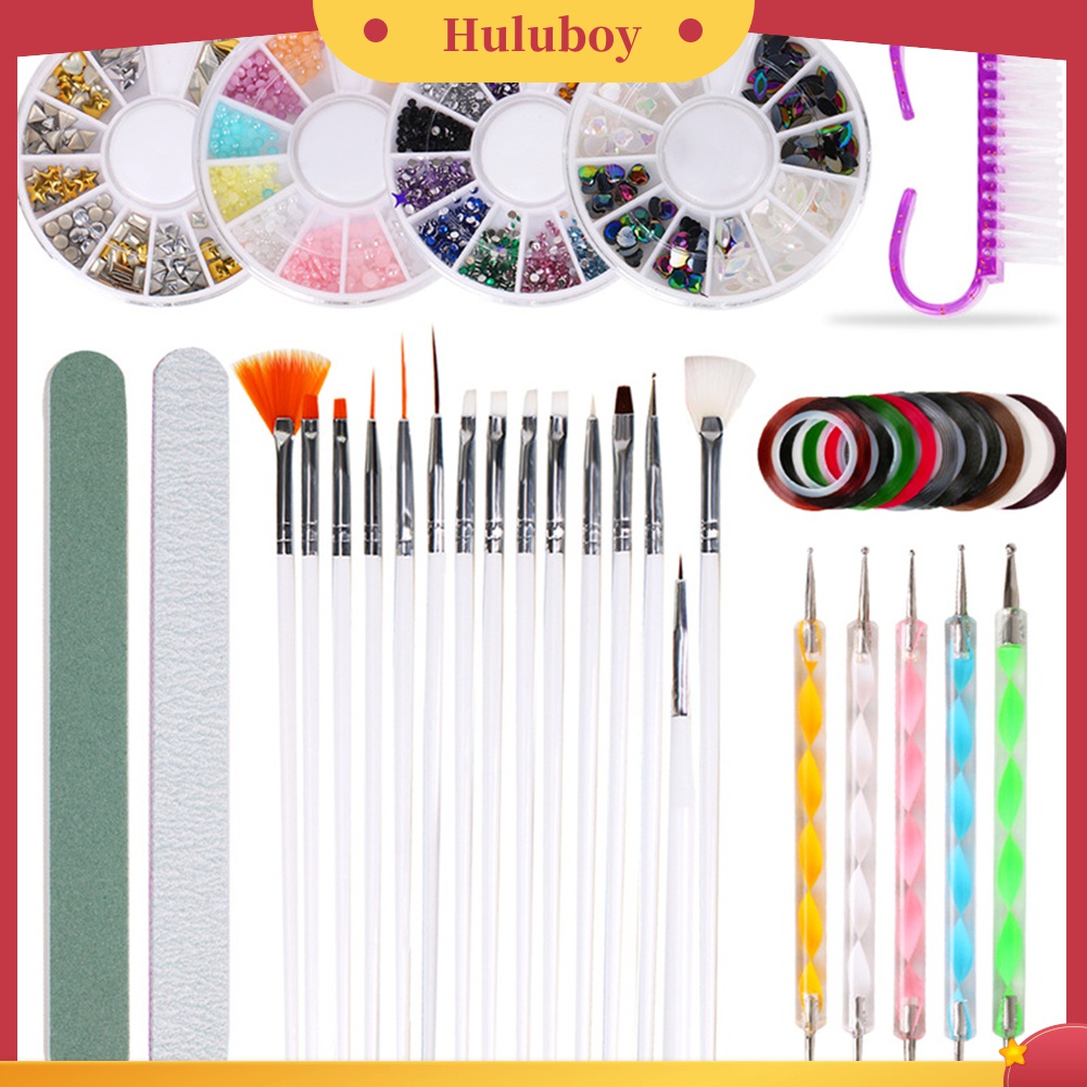 Huluboy Huluboy♡ Set Brush Nail Art Gagang Berlian Imitasi