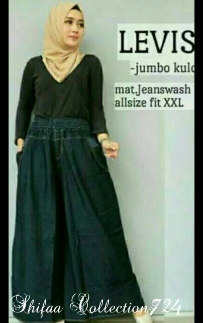 Celana Kulot Panjang Jeans Wanita - Bahan Soft Jeans - Ukuran Standar/Jumbo/Super Jumbo (BB 40-100 kg)