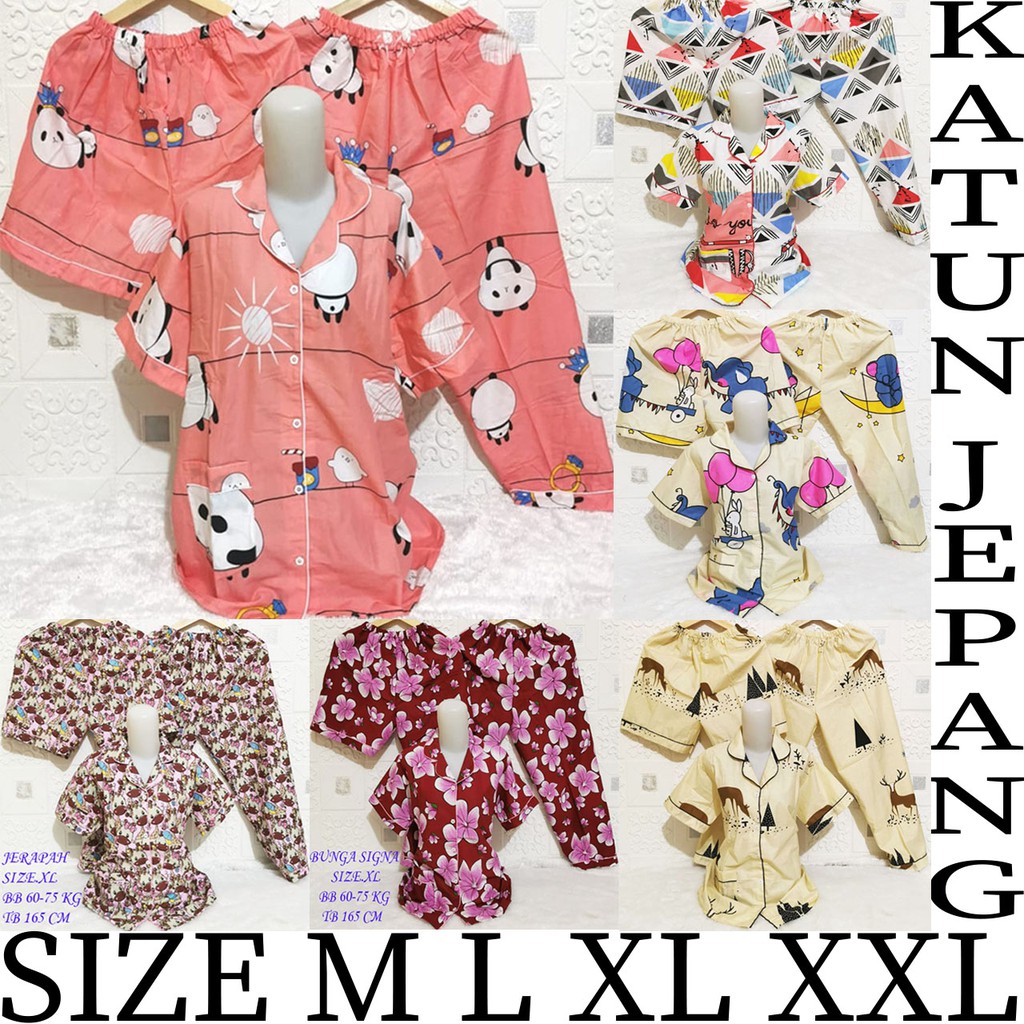 ISANNY PIYAMA SET 3IN1 SIZE.M L XL XXL/BUNGA 3 IN 1/RUSA/GAJAH/KATUN JEPANG/PANDA/REAL PICT