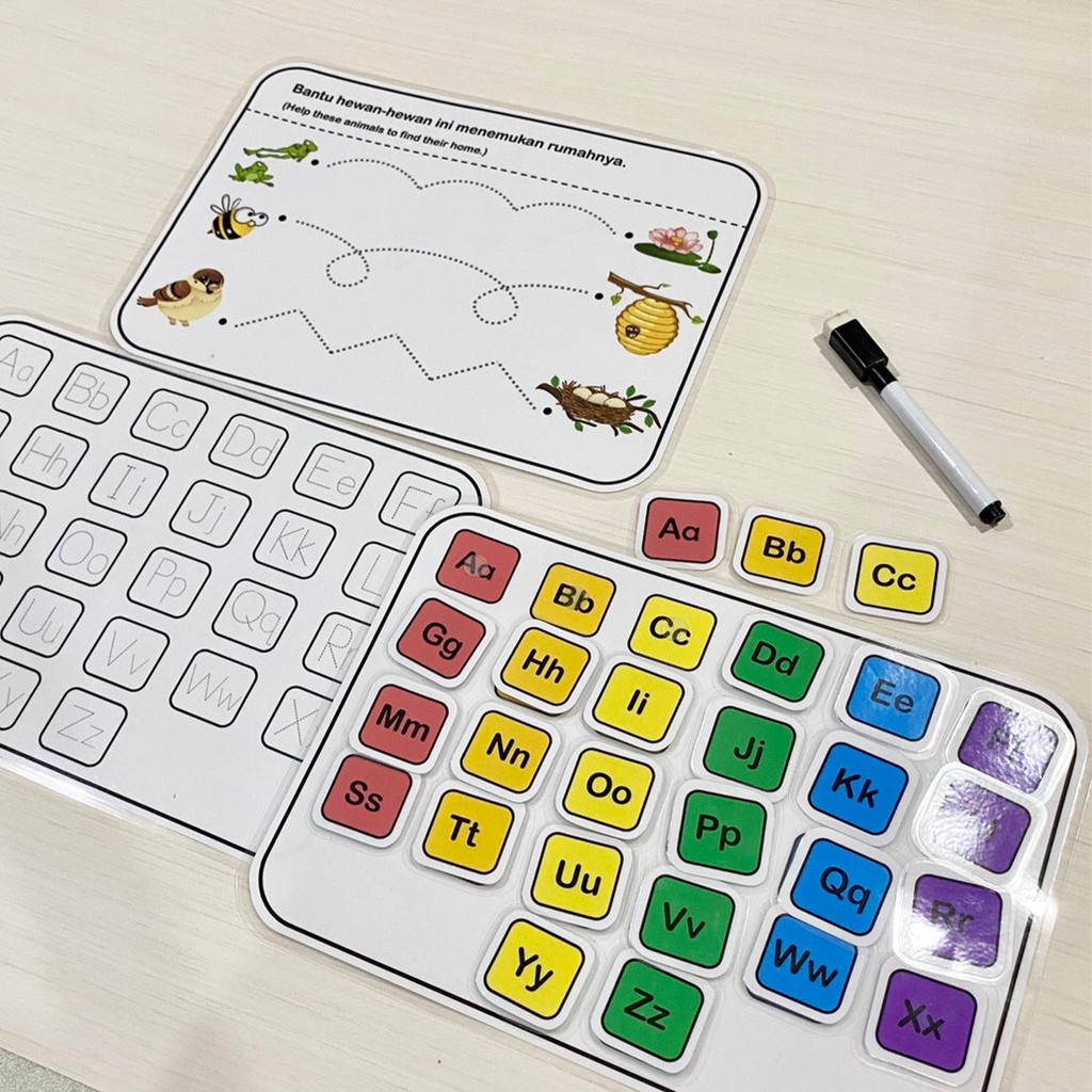 Writing skill belajar menulis alphabet huruf Worksheet preschool paud 3 tahun wipe clean