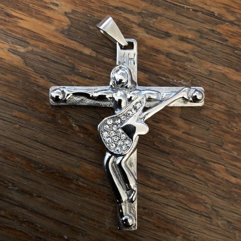 New Men's Fashion Guitar Jesus Cross Pendant Necklace Jewelry
