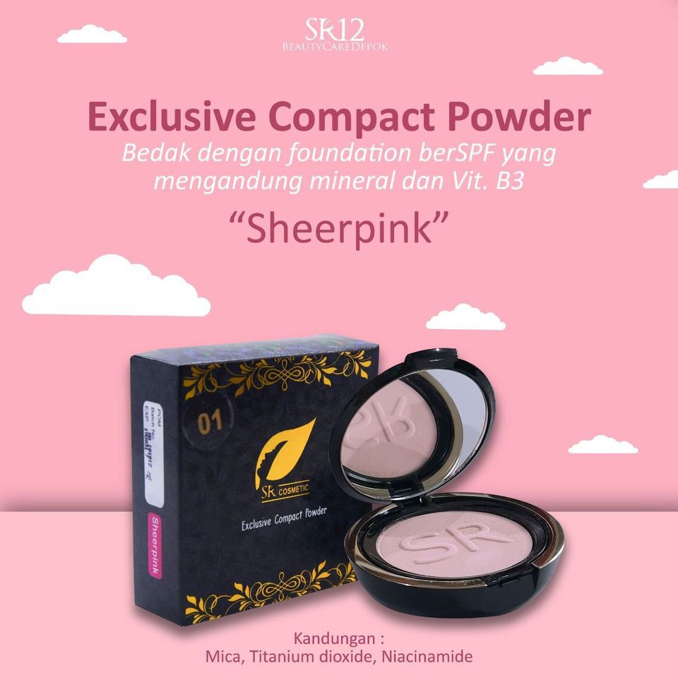 SR12 Bedak Padat / Excusive Compact Powder & Foundation Untuk Kulit Berminyak & Berjerawat Original bedak natural dan sheer pink-SHEER PINK