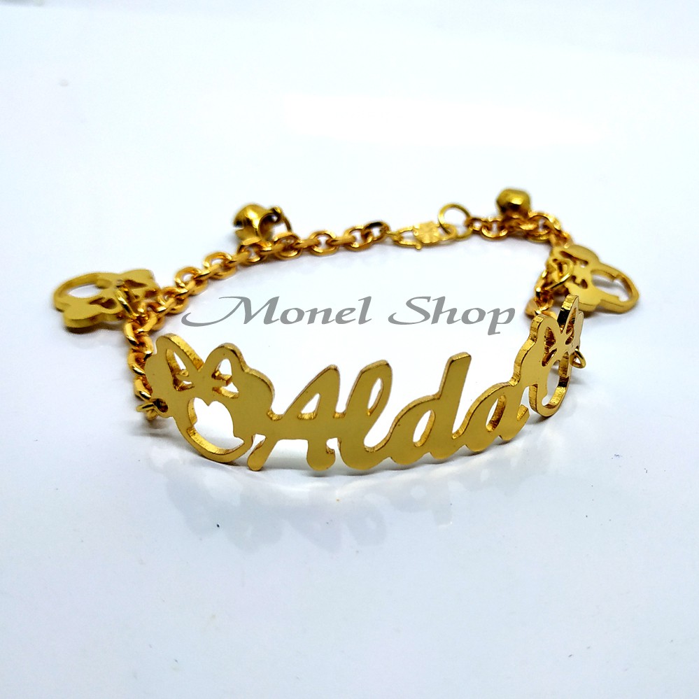 GELANG AKSEN NAMA LAPIS EMAS ASLI