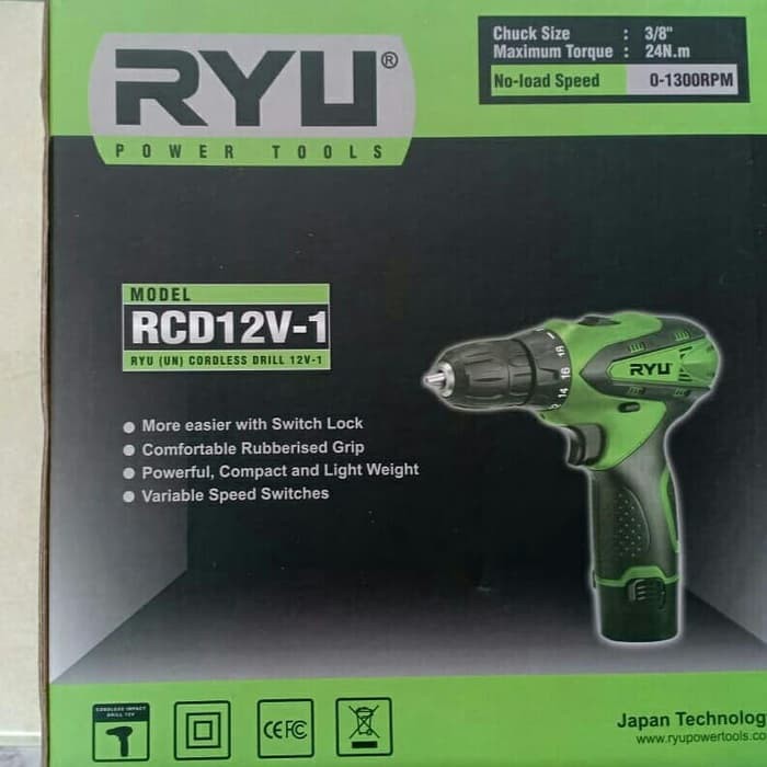 TERMURAH - MESIN BOR RYU BATERAI 12V-1 / CORDLESS DRILL RYU 12 V-1 TEKIRO RYU RCD 12 V-1