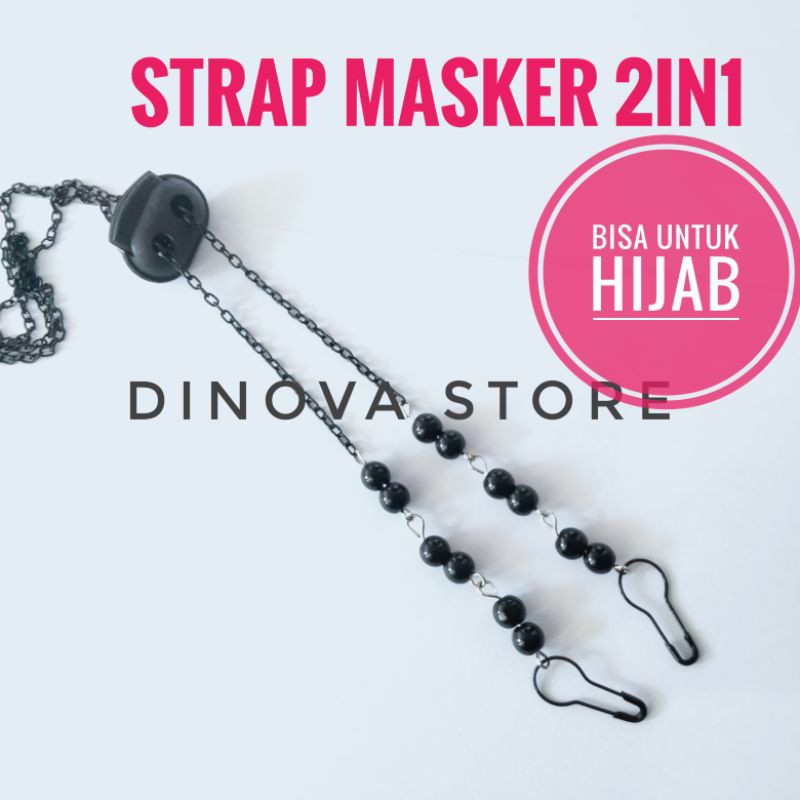 strap masker Rantai HITAM hijab 2 in 1/konektor masker/strap mask/tali masker