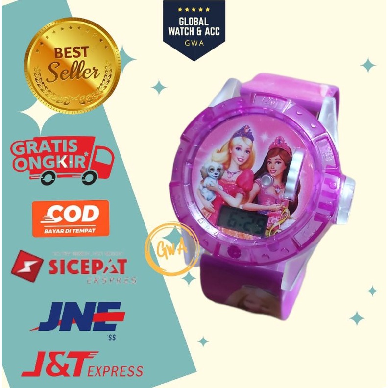 Jam Tangan anak laser musik karakter Barbie