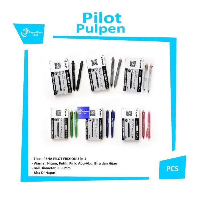 

BISA COD PENA PILOT FRIXION 3 in 1 0.5mm Warna warni Bisa Di Hapus [ 1 Pcs ]/PULPEN GEL/PULPEN LUCU/PULPEN 1 PACK/PENSIL WARNA/PENSIL 2B/PENGHAPUS JOYKO/PENGHAPUS LUCU/RAUTAN PENSIL PUTAR/RAUTAN ELEKTRIK/SPIDOL WARNA/SPIDOL PERMANEN/SPIDOL