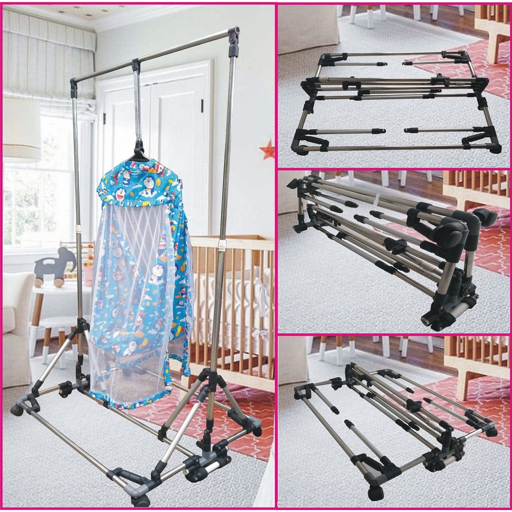 Tiang AYUNAN BAYI MULTIMATE PORTABLE LIPAT Model TERBARU 2021 STAINLESS