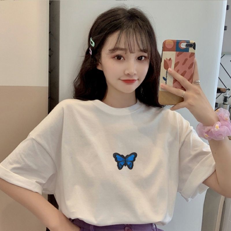 BLUE BUTTERFLY  / TERMURAH BAJU KAOS KATUN WANITA LENGAN PENDEK / TUMBLR TEE /  OVERSIZE