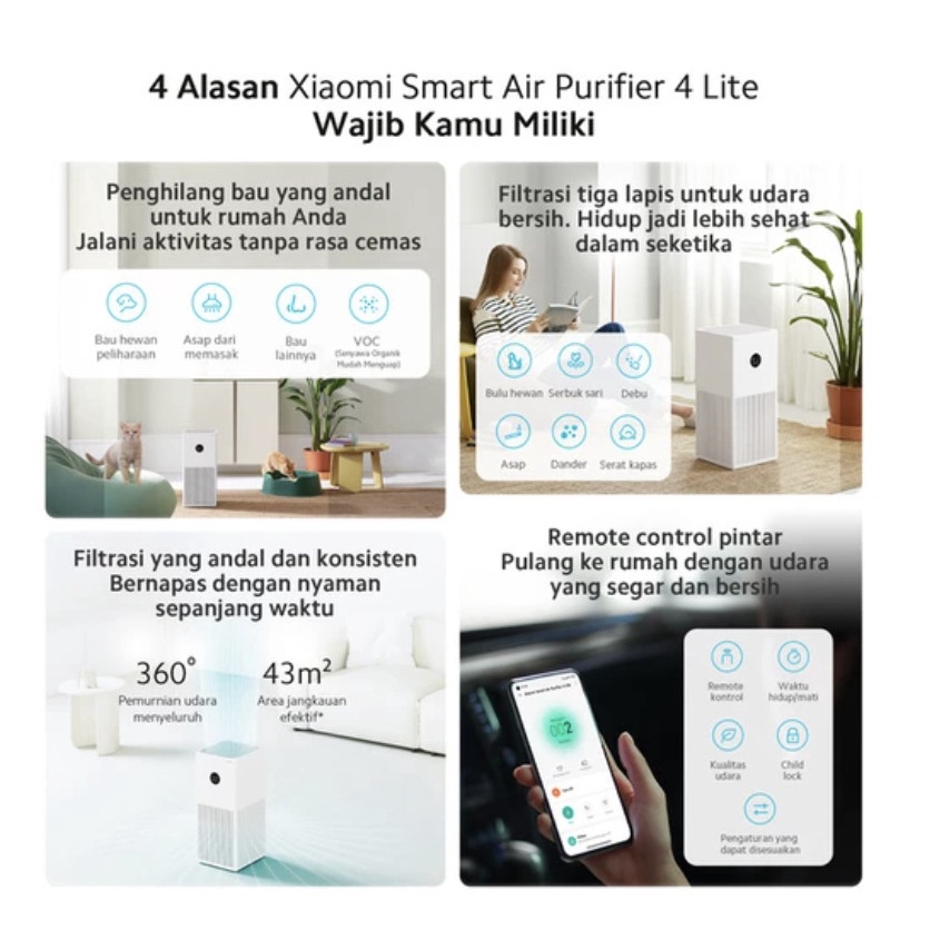 Xiaomi Smart Air Purifier 4 Lite Pembersih Udara / Penyaring Udara / Filter Udara Pintar 360° 43m²