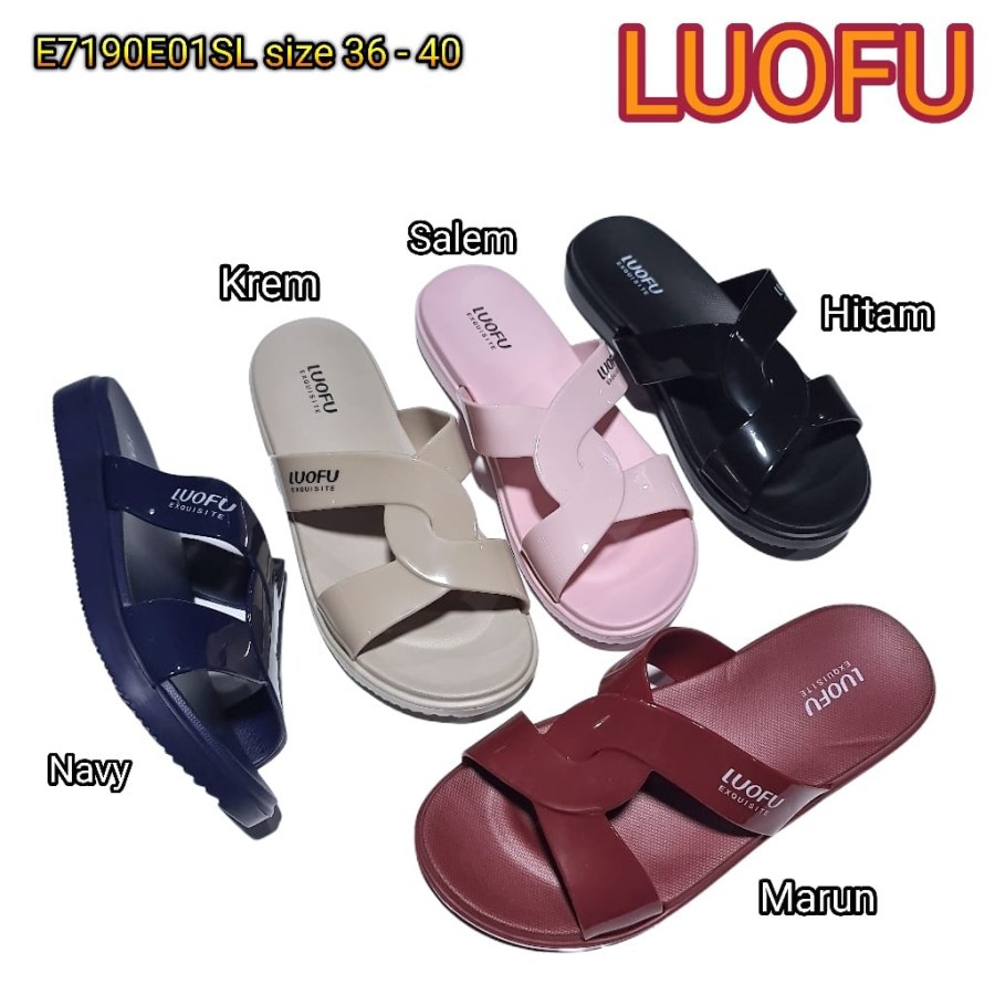 SANDAL SENDAL CEWE WANITA KARET SELOP SLIDE LUOFU E7190E01SL