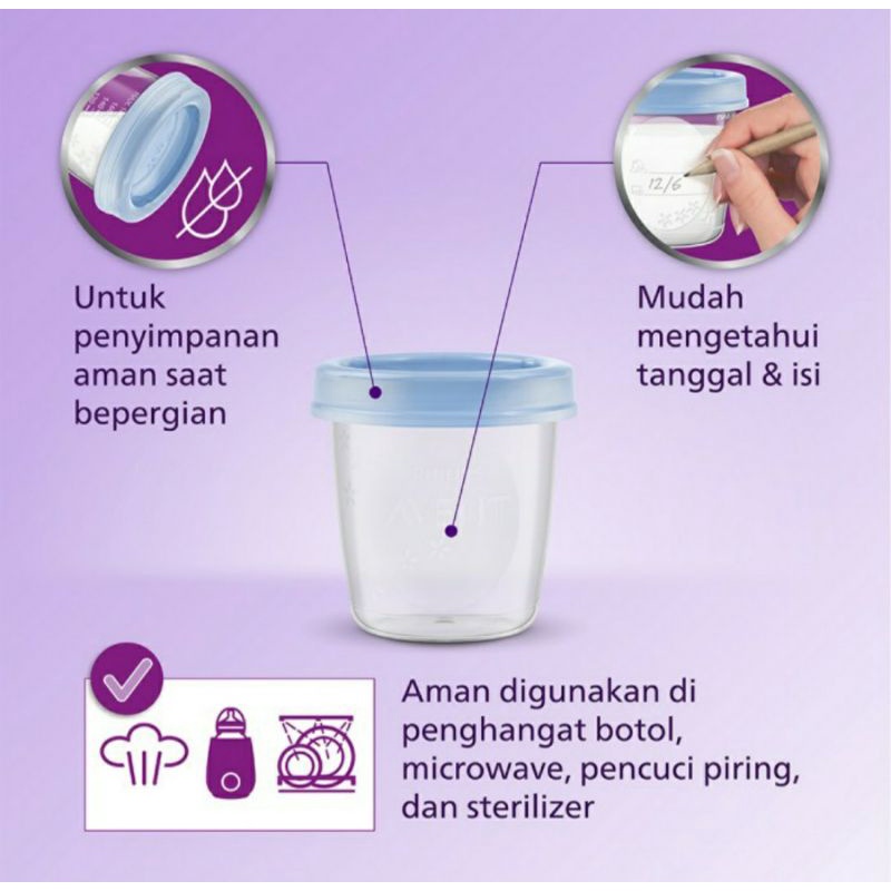 Philips Breast Milk Storage Cups 180ml / Philips Avent Penyimpan Asi Mpasi isi 10 pcs cocok dengan pompa spectra