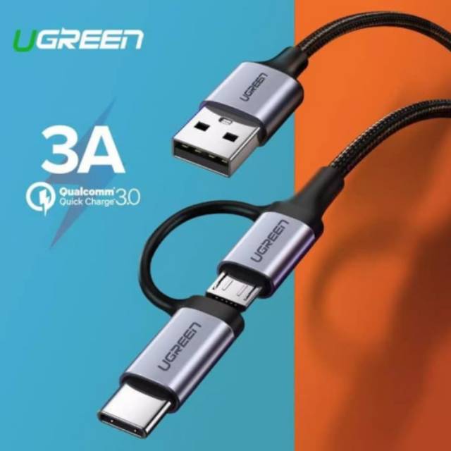 Ugreen Kabel Charger Dual Micro &amp; Type C 2.4 A Fast Charging Original