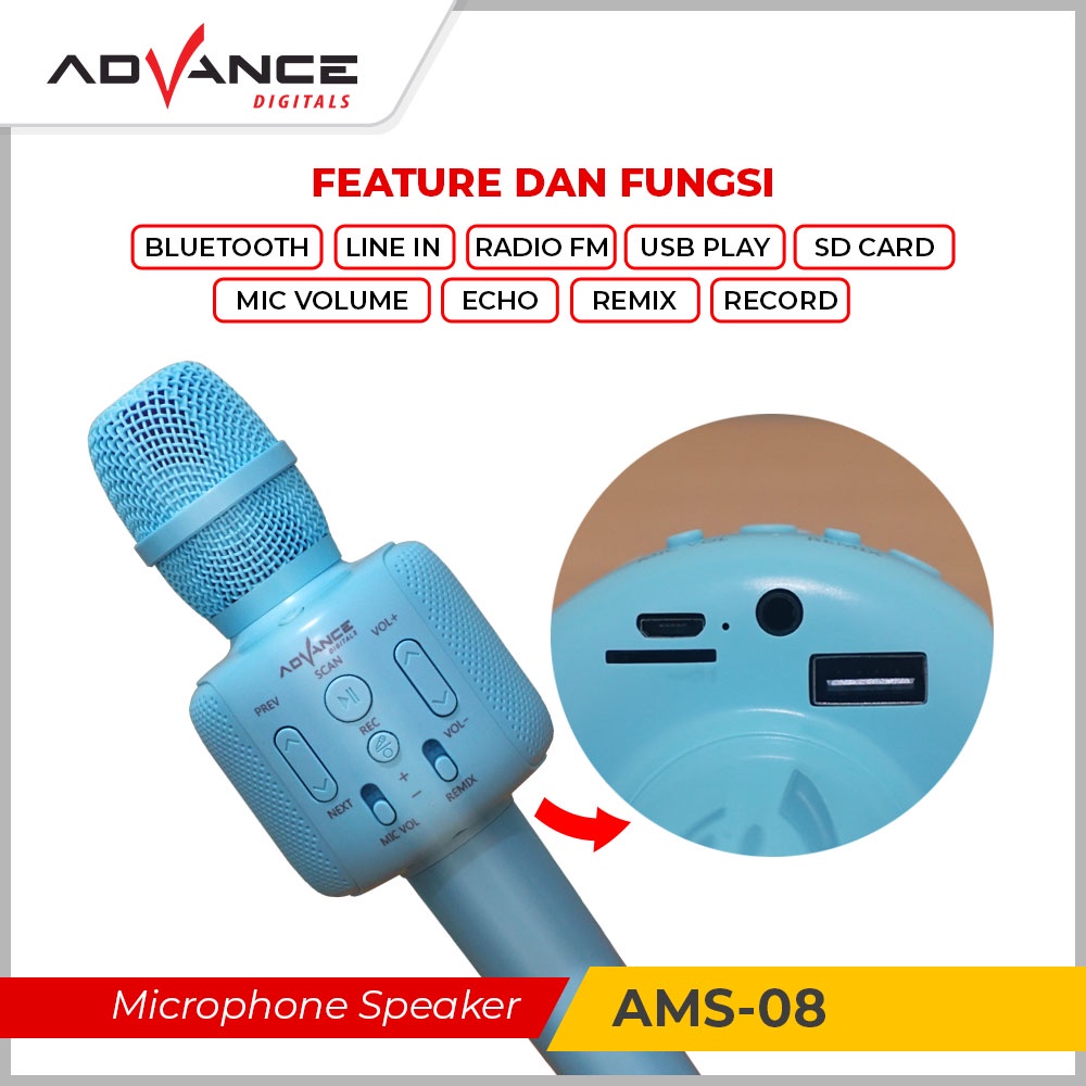 【READY STOCK】Advance Wireless Microphone Speaker AMS-08 Mic Bluetooth Karaoke