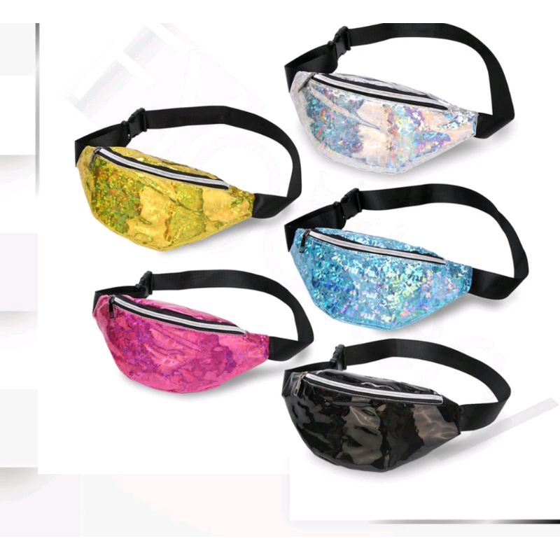 WAIST BAG BAHAN PVC LASER TAS PINGGANG HOLOGRAM