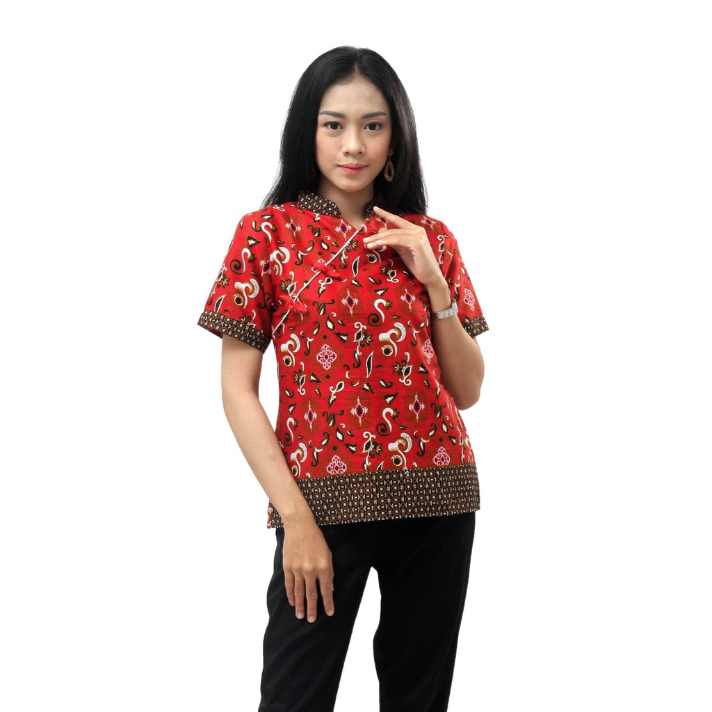 S-M-L-XL-XXL-3L-4L-5L BLOUSE BATIK ATASAN BATIK WANITA WARNA MERAH