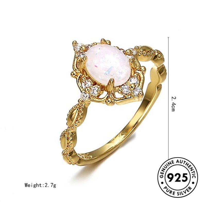 Cincin Silver S925 Lapis Emas Hias Batu Permata Gaya Elegan Untuk Wanita