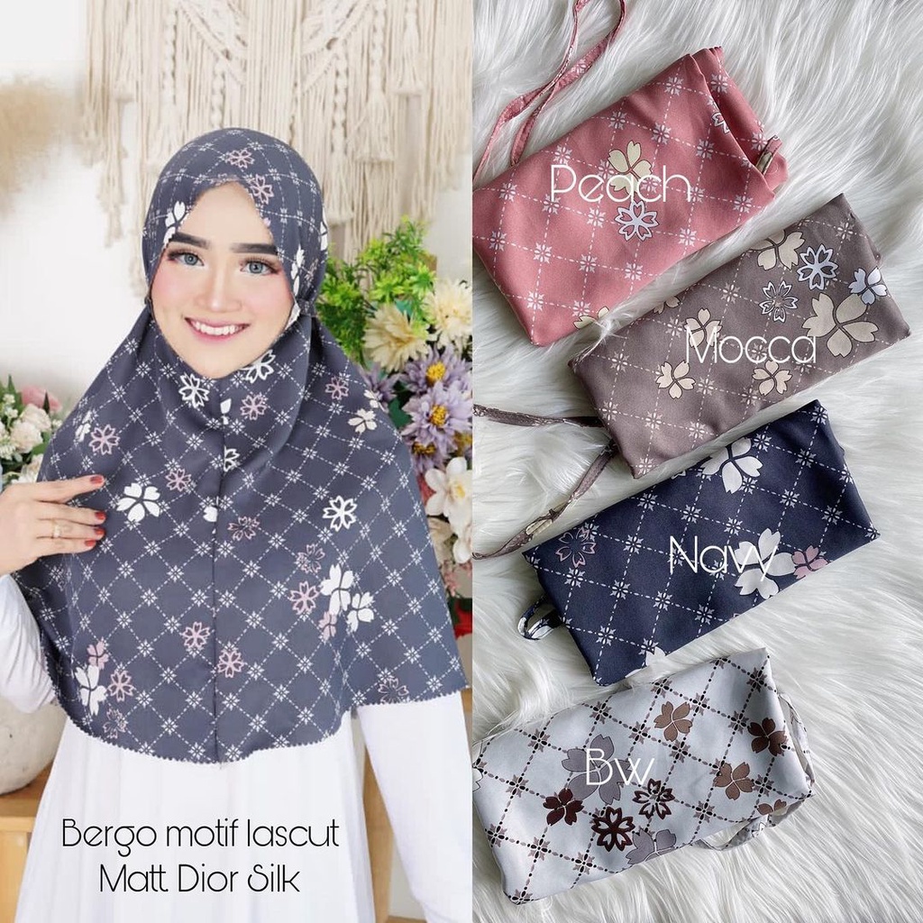 Hijab Motif Silk Lascut / Bergo Maryam Bahan Silk Premium / Hijab Terbaru 2021 Model Wearing Klamby