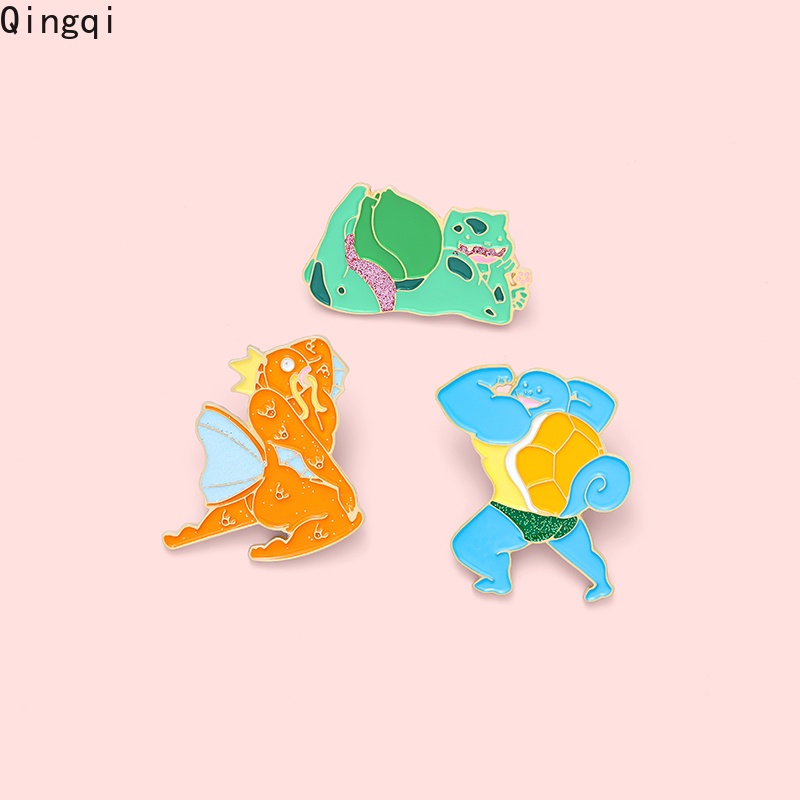 Bros Pin Enamel Desain Kartun Hewan Kebugaran Warna Hijau Biru Oranye Untuk Anak