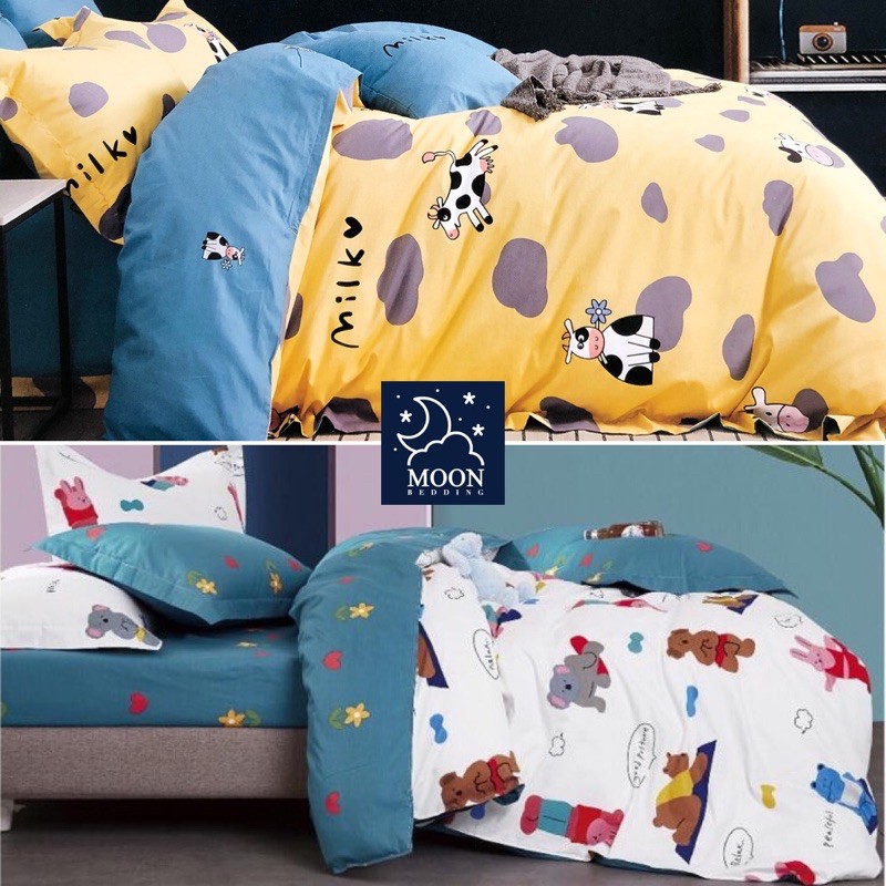 Moon Kain Sprei Meteran Katun Jepang Hartex Kuning Biru zoo yellow Sapi & Kelinci Rabbit Koala Yoga 