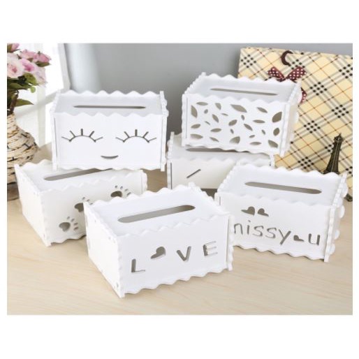 Kotak tissue Box Tissue Kapasitas Banyak Kotak Tisu Vintage WPC Putih Aesthetic Tempat Tissue -Wonderdekorasi