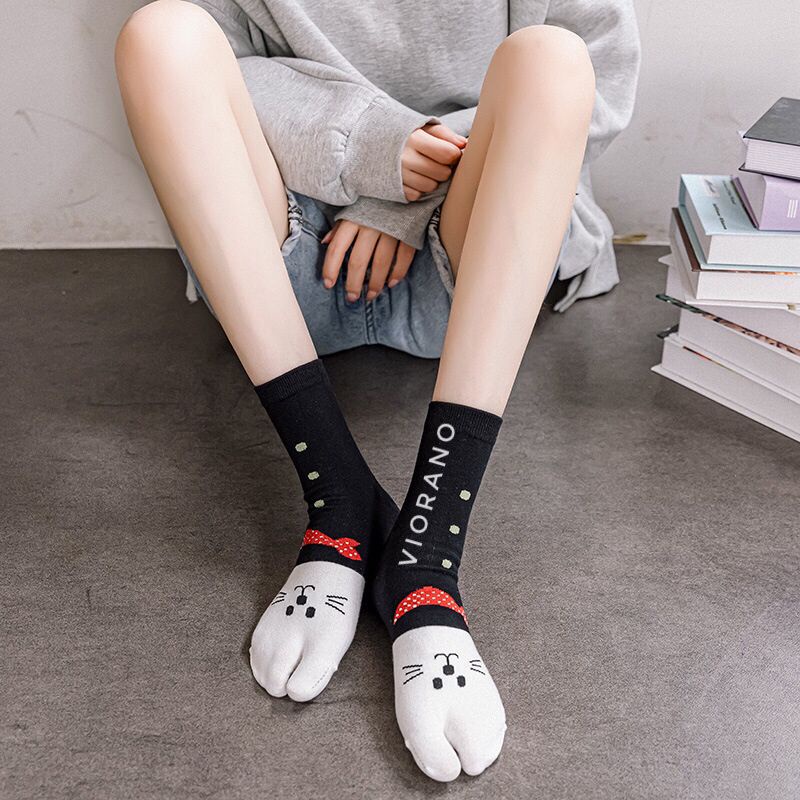 Kaos Kaki Jempol Cewek Korea Import Motif Kucing Unik Lucu Kualitas Premium Bahan Lembut Tebal / Kaus Kaki Wanita Di Atas Mata Kaki Motif