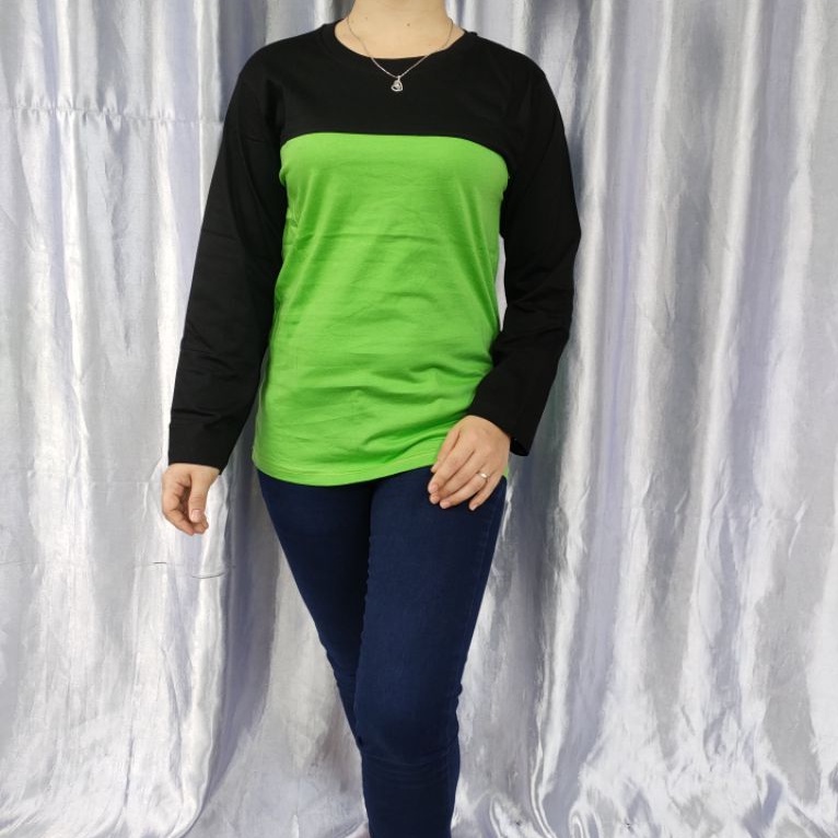 kaos polos kombinasi pria wanita HIJAU PUCUK - HITAM kaos seragam couple