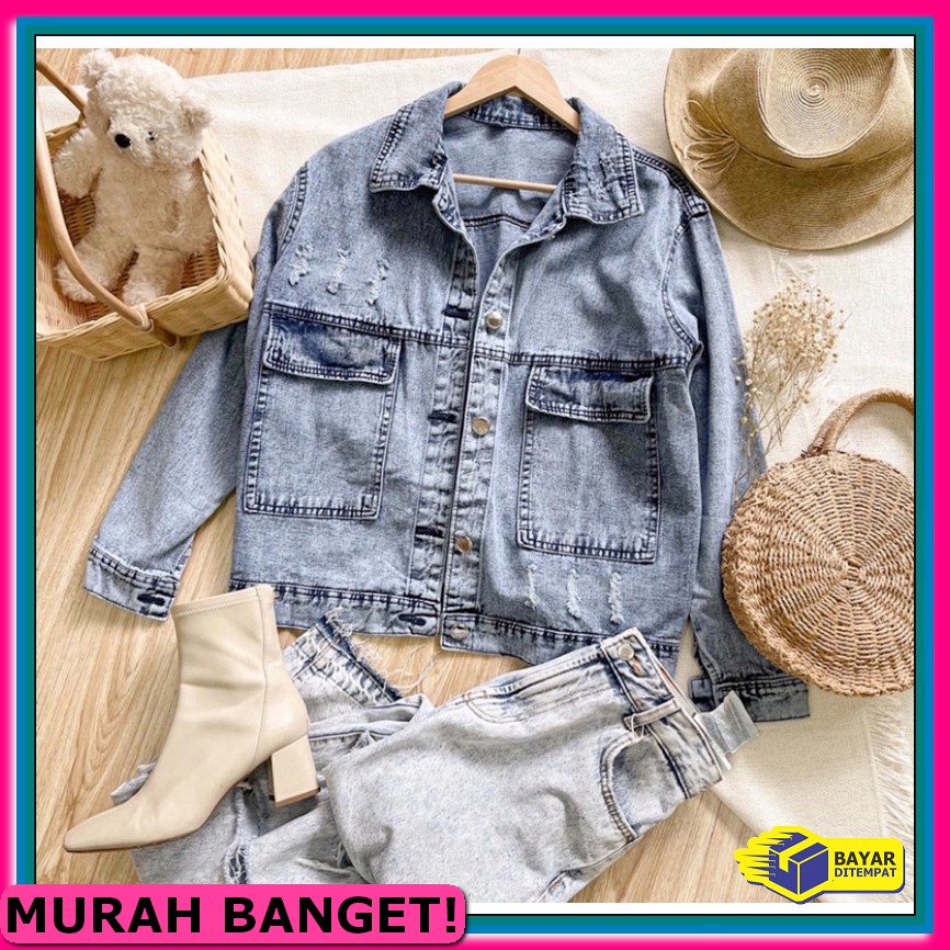 Jaket Denim Melar Stretch Big Jumbo Cewek Wanita Levis Oversize J WG316 Diira Oversize Pocket Jack