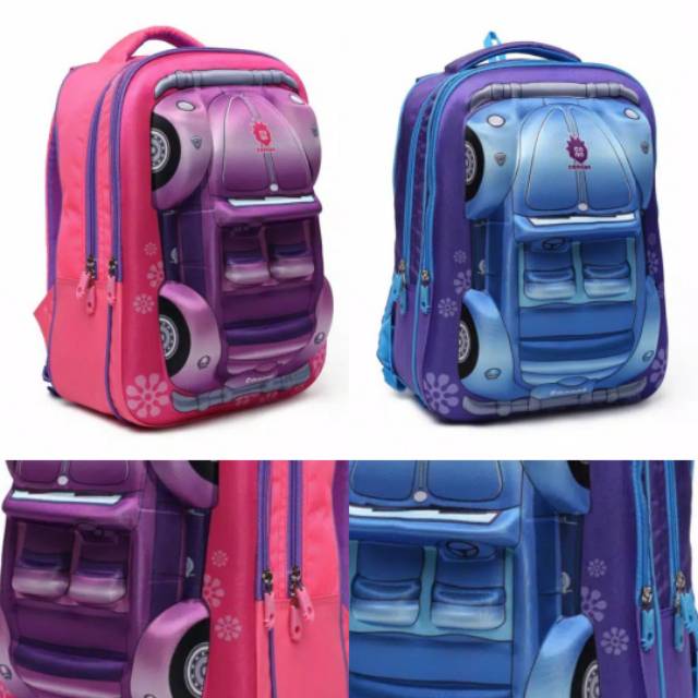 tas ransel anak lucu unik 4D karakter mobil vw beetle convertible  - Cannon  untuk sekolah TK - SD