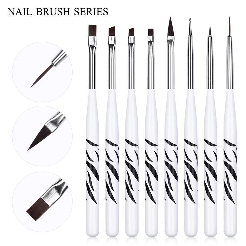 Brush Nail Art set 8pcs motif Zebra | kuas nail gel polish