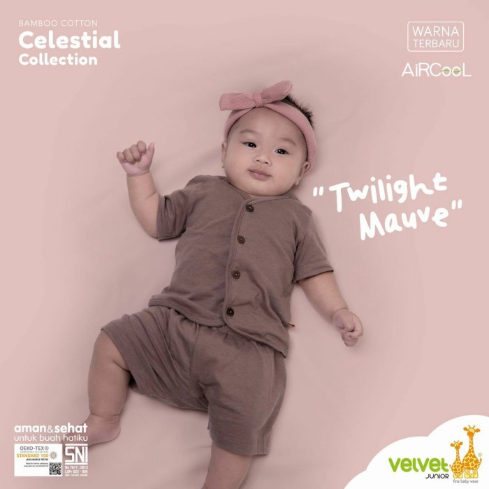 VELVET Junior Celestials Setelan Lengan Pendek Kancing Depan Baju Bayi