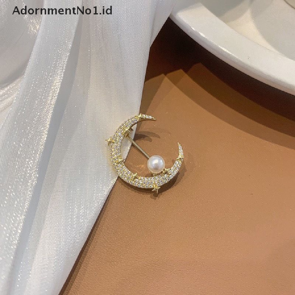 (AdornmentNo1) Pin Bros Bulan Bintang Hiasan Mutiara Imitasi