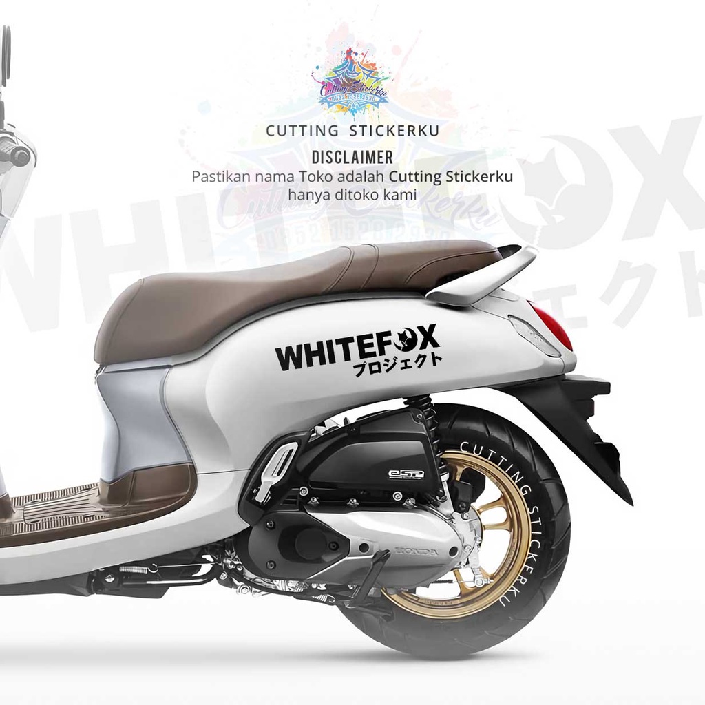 Cutting Stiker White Fox Variasi Motor Mobil Sticker Racing Project Timbul Keren Nyala Dasbor Spakbor Visor Body Kaca Helm Hologram Reflective Tahan Air Bodi Samping Nama Scoopy Vario Beat NMAX PCX Vespa Aesthetic Pickup Windshield Keren Aksesoris Modif