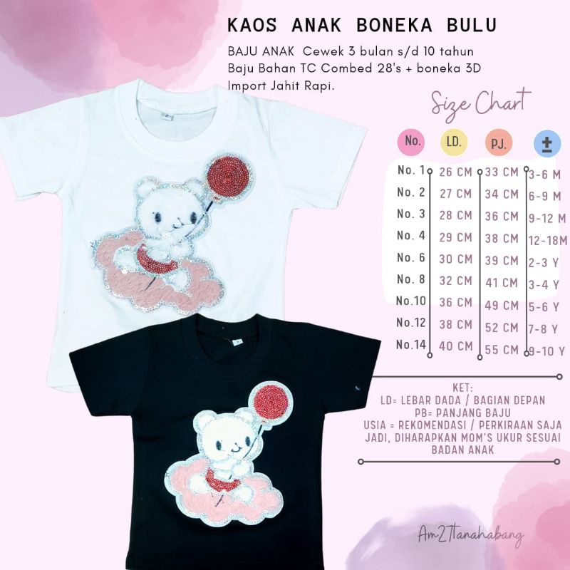 BAJU KAOS ANAK BONEKA BULU-BEAR 3 bulan s/d 6 tahun Merk AM27