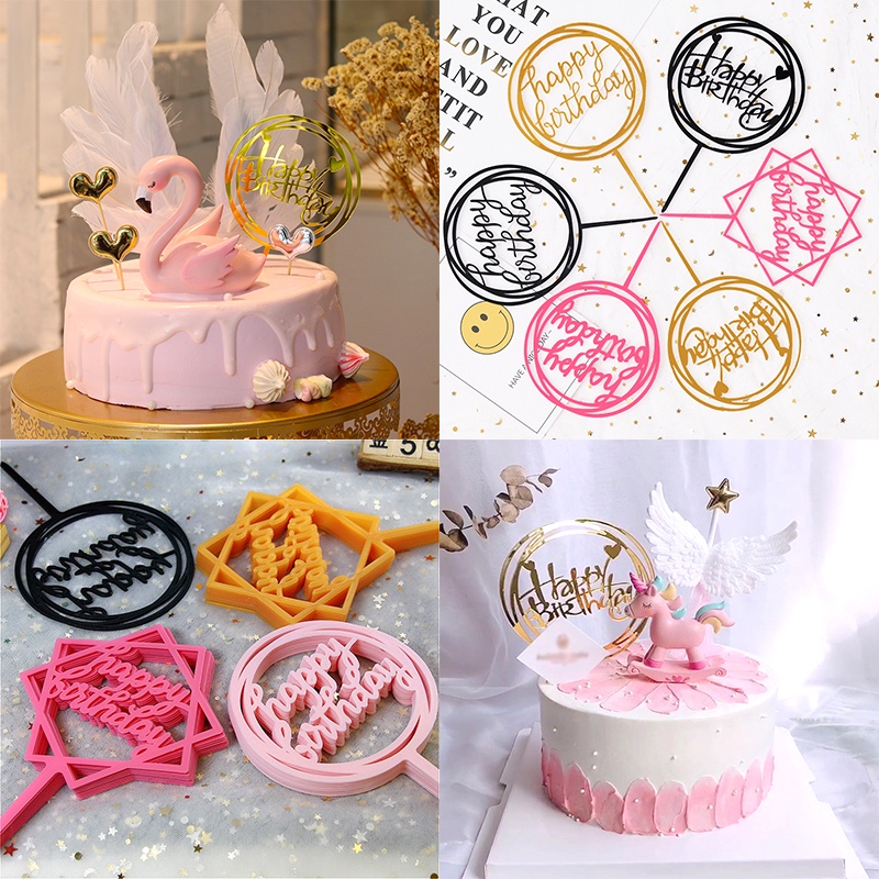 COD❤️1 Pcs Topper Kue Ulang Tahun Selamat Tahun Baru opper Happy Birthday Acrylic Akrilik Cake dekorasi kue alat peraga ulang tahun COD❤️