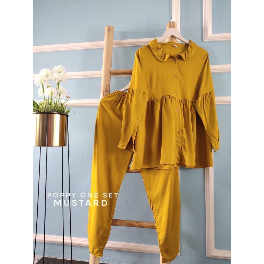 BLOOMS DAILY ONE SET / TIE DYE ONE SET RAYON / STELAN PIYAMA WANITA-POPPYONESET MUSTARD