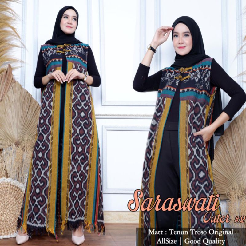 Long Outer Tenun Troso Wanita Remaja Terbaru Kekinian Bahan Original Tenun Troso Motif Terbaru