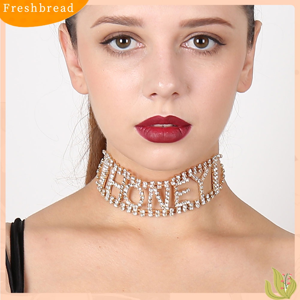 Terlaris Punk Shiny Rhinestone Letter Honey Cup Chain Choker Necklace Women's Jewelry