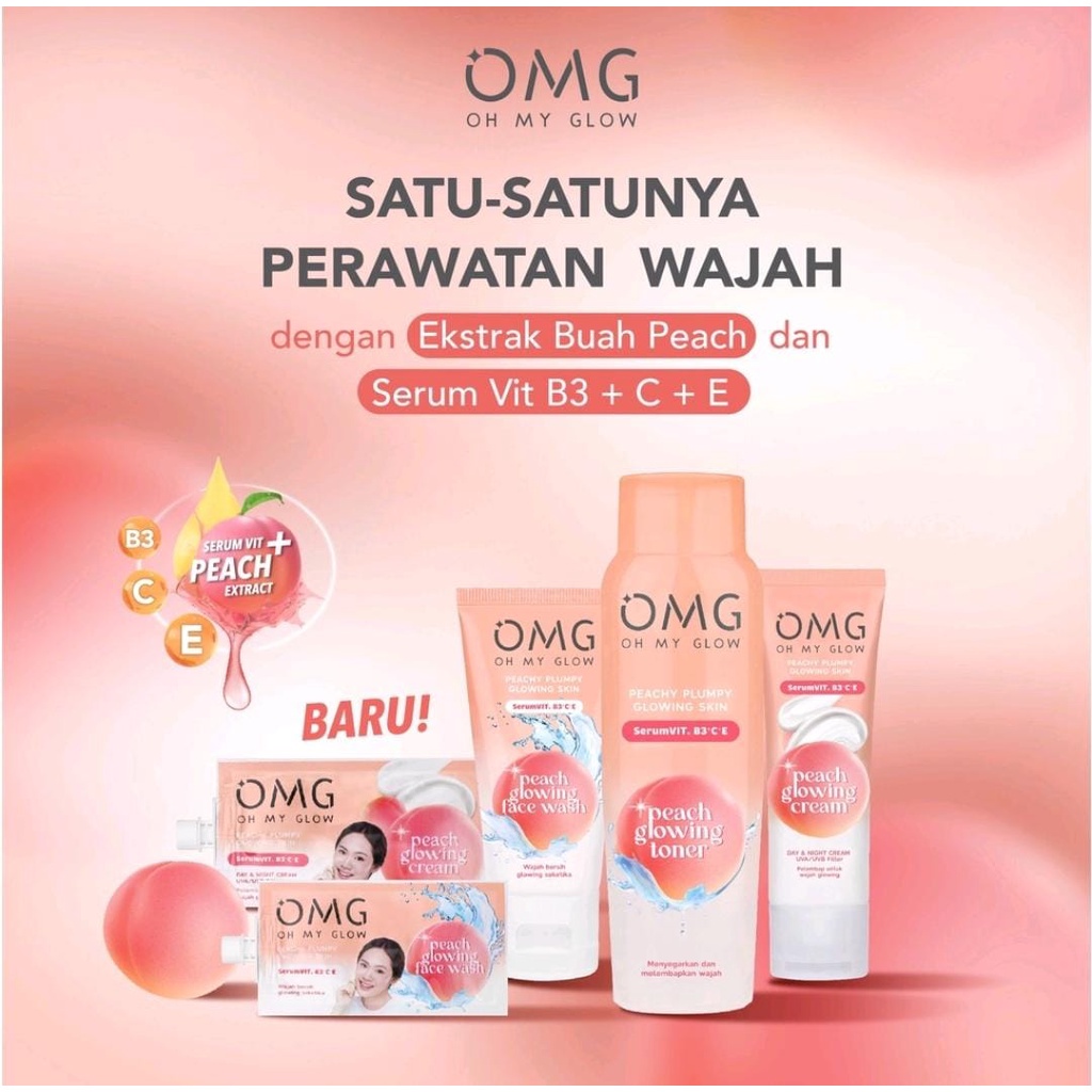 OMG Peach Glowing Series | Peachy Plumpy Glowing Skin | Cream | Face Wash | Toner kosmetik