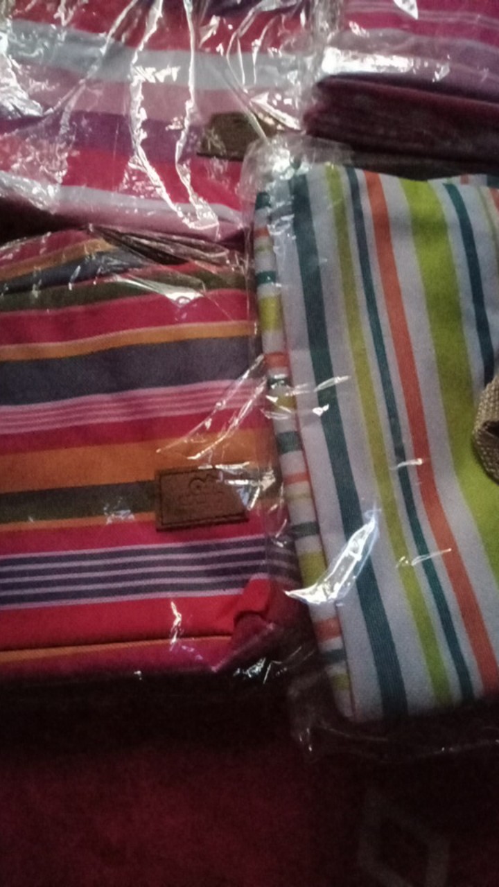 Halo.bag 005 Lunch Cooler Bag Motif Salur Kotak Tempat Makan Bekal Aluminium Foil Tas Tahan Panas