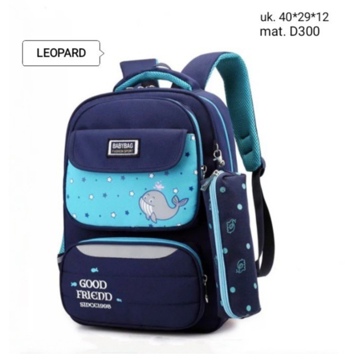 Tas Sekolah untuk Gadis Remaja Sekolah Fashion Tas Ransel Sekolah untuk Anak-anak Tas Hitam Bagpack-NAVY-BABY BLUE