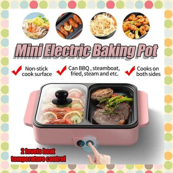 Panci Elektrik 2 In 1 Fleco 601 BBQ Dan Steamboat Peralatan Masak Mini Elektrik Baking Pot