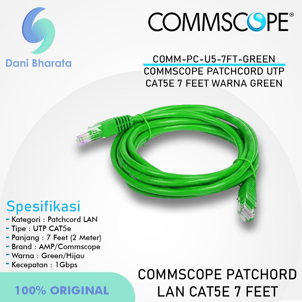 Patchcord Lan Cat 5E 7 Feet Kabel Lan Cat 5e FTP UTP 2 Meter Warna HIJAU AMP COMMSCOPE