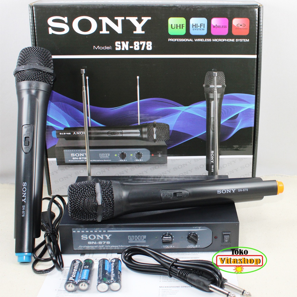 Mic Wireless Sony SN-878 Microphone Mik Werles Mikrofon Tanpa Kabel